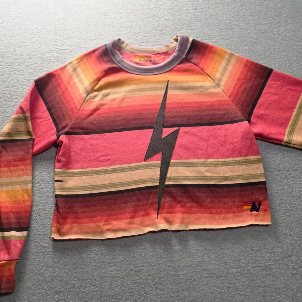 Aviator Nation Bolt Sweatshirt Womens S Rainbow Stripe Cropped Made USA Pullover